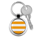 Horizontal Stripes - White and Dark Tangerine Orange Key Chain (Round)