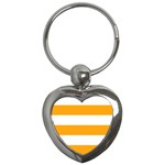 Horizontal Stripes - White and Dark Tangerine Orange Key Chain (Heart)