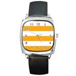 Horizontal Stripes - White and Dark Tangerine Orange Square Metal Watch