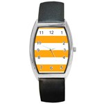Horizontal Stripes - White and Dark Tangerine Orange Barrel Style Metal Watch