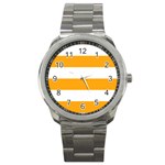 Horizontal Stripes - White and Dark Tangerine Orange Sport Metal Watch