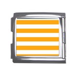 Horizontal Stripes - White and Dark Tangerine Orange Mega Link Italian Charm (18mm)