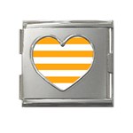 Horizontal Stripes - White and Dark Tangerine Orange Mega Link Heart Italian Charm (18mm)