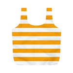 Horizontal Stripes - White and Dark Tangerine Orange Full Print Recycle Bag (M)