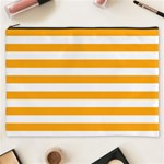 Horizontal Stripes - White and Dark Tangerine Orange Cosmetic Bag (XXXL)