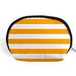 Horizontal Stripes - White and Dark Tangerine Orange Accessory Pouch (Medium)