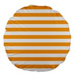 Horizontal Stripes - White and Dark Tangerine Orange Large 18  Premium Round Cushion