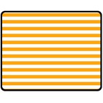 Horizontal Stripes - White and Dark Tangerine Orange Double Sided Fleece Blanket (Medium) (Two Sides)