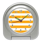 Horizontal Stripes - White and Dark Tangerine Orange Desk Alarm Clock