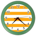 Horizontal Stripes - White and Dark Tangerine Orange Color Wall Clock