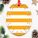 Horizontal Stripes - White and Dark Tangerine Orange Ornament (Bell) Ornament (Oval Filigree)