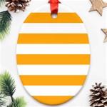 Horizontal Stripes - White and Dark Tangerine Orange Oval Ornament (Two Sides)