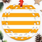 Horizontal Stripes - White and Dark Tangerine Orange Round Filigree Ornament (Two Sides)