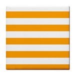 Horizontal Stripes - White and Dark Tangerine Orange Tile Coaster