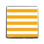 Horizontal Stripes - White and Dark Tangerine Orange Memory Card Reader (Square)