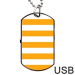 Horizontal Stripes - White and Dark Tangerine Orange Dog Tag USB Flash (Two Sides)