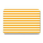 Horizontal Stripes - White and Dark Tangerine Orange Small Doormat