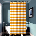 Horizontal Stripes - White and Dark Tangerine Orange Shower Curtain 36  x 72  (Stall)