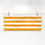 Horizontal Stripes - White and Dark Tangerine Orange Hand Towel
