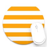 Horizontal Stripes - White and Dark Tangerine Orange Round Mousepad