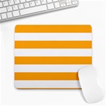 Horizontal Stripes - White and Dark Tangerine Orange Large Mousepad