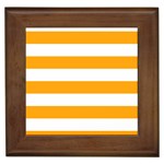 Horizontal Stripes - White and Dark Tangerine Orange Framed Tile
