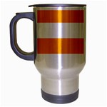 Horizontal Stripes - White and Dark Tangerine Orange Travel Mug (Silver Gray)