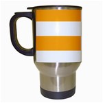 Horizontal Stripes - White and Dark Tangerine Orange Travel Mug (White)