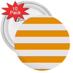 Horizontal Stripes - White and Dark Tangerine Orange 3  Button (10 pack)