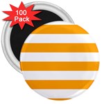 Horizontal Stripes - White and Dark Tangerine Orange 3  Magnet (100 pack)