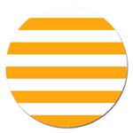 Horizontal Stripes - White and Dark Tangerine Orange Magnet 5  (Round)