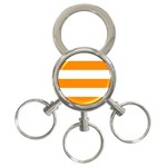 Horizontal Stripes - White and Dark Orange 3-Ring Key Chain