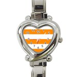 Horizontal Stripes - White and Dark Orange Heart Italian Charm Watch