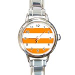 Horizontal Stripes - White and Dark Orange Round Italian Charm Watch