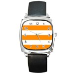 Horizontal Stripes - White and Dark Orange Square Metal Watch
