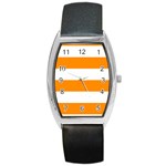 Horizontal Stripes - White and Dark Orange Barrel Style Metal Watch