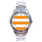 Horizontal Stripes - White and Dark Orange Stainless Steel Analogue Watch