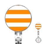 Horizontal Stripes - White and Dark Orange Stainless Steel Nurses Watch