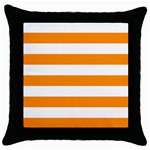 Horizontal Stripes - White and Dark Orange Throw Pillow Case (Black)