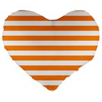 Horizontal Stripes - White and Dark Orange Large 19  Premium Heart Shape Cushion