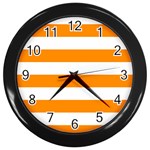 Horizontal Stripes - White and Dark Orange Wall Clock (Black)