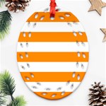 Horizontal Stripes - White and Dark Orange Oval Filigree Ornament (Two Sides)