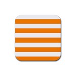 Horizontal Stripes - White and Dark Orange Rubber Coaster (Square)