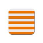 Horizontal Stripes - White and Dark Orange Rubber Square Coaster (4 pack)