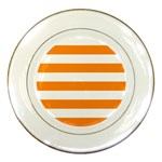 Horizontal Stripes - White and Dark Orange Porcelain Plate