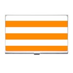 Horizontal Stripes - White and Dark Orange Business Card Holder