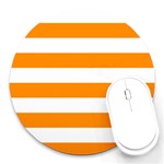 Horizontal Stripes - White and Dark Orange Round Mousepad