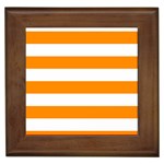 Horizontal Stripes - White and Dark Orange Framed Tile