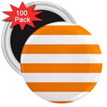 Horizontal Stripes - White and Dark Orange 3  Magnet (100 pack)