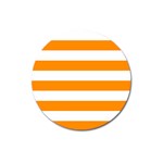 Horizontal Stripes - White and Dark Orange Magnet 3  (Round)